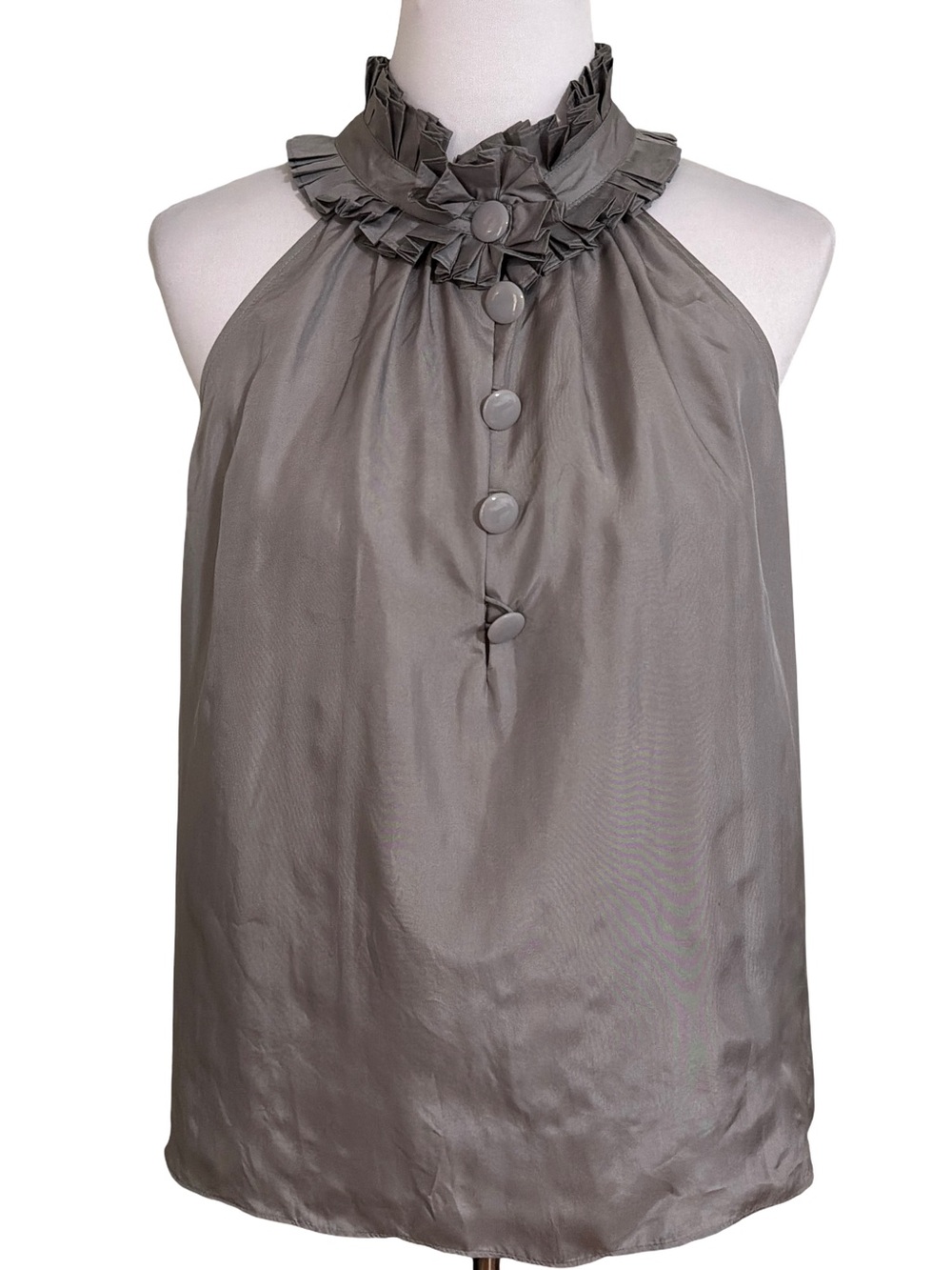 J. Crew Gray Silk Halter Neck Ruffled Blouse